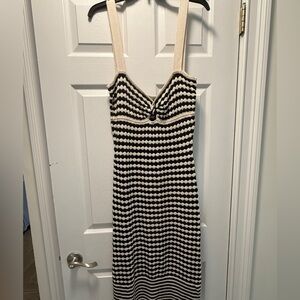 Ramy Brook Black and Cream Patterned Midi Dress